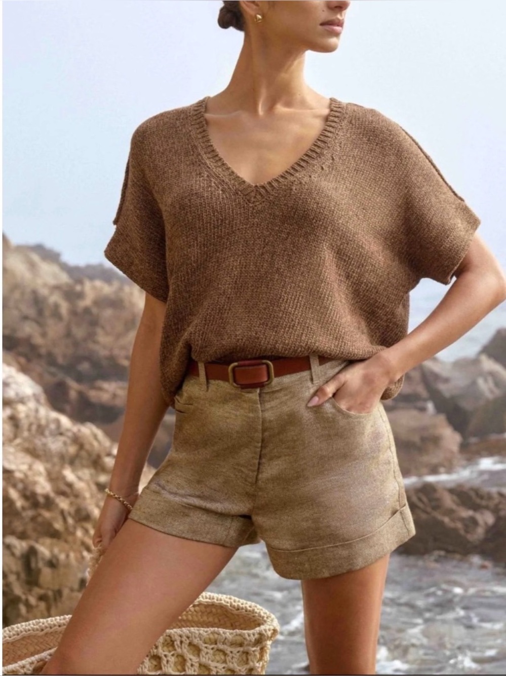 Brochu Walker The Pippa Cuffed Short Gold Metallic Linen Blend Size XS NWT